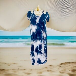 VENUS Blue and White Tie-Dye Midi Dress